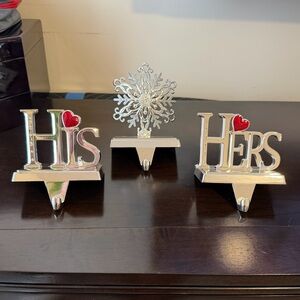 Silver and Red His and Hers Holiday Stocking Holders